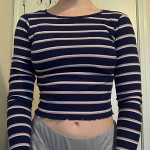 cropped long sleeve striped top